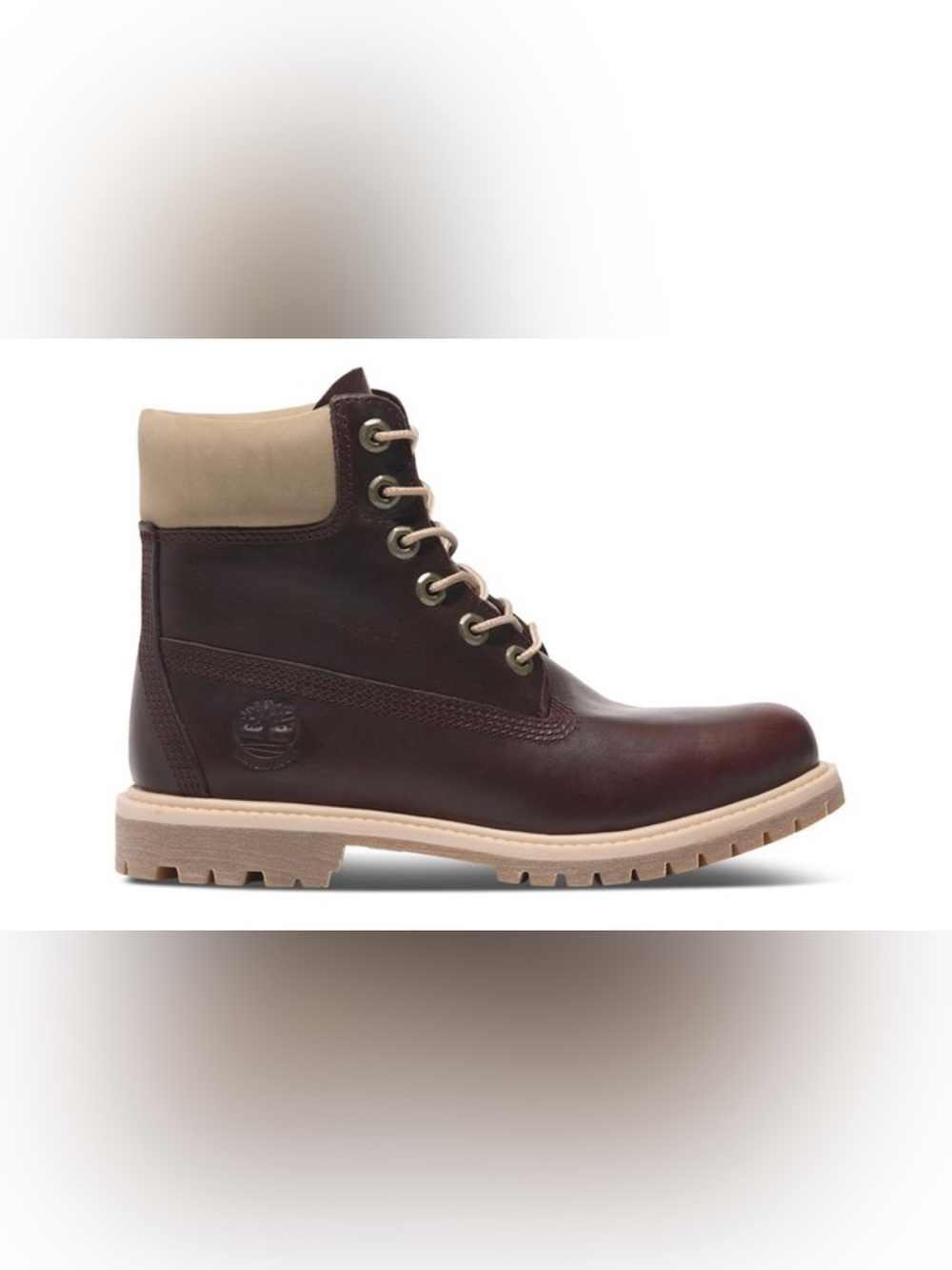 Timberland Women’s Burgundy Leather Work Boots with Tan Collar